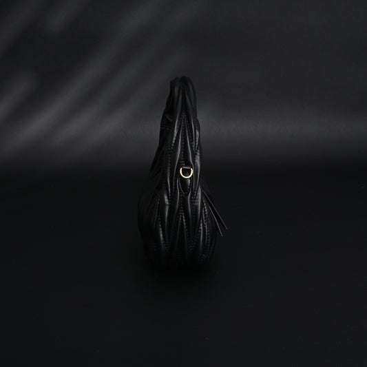 Miu Miu Matelassé Leather Hobo Bag – Black with Gold Hardware