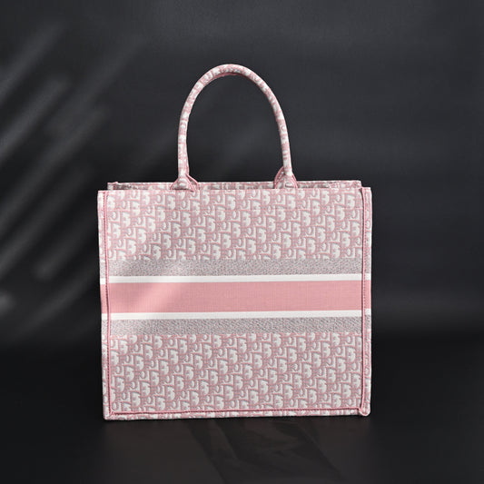 Christian Dior Large Book Tote – Pink Oblique Embroidery