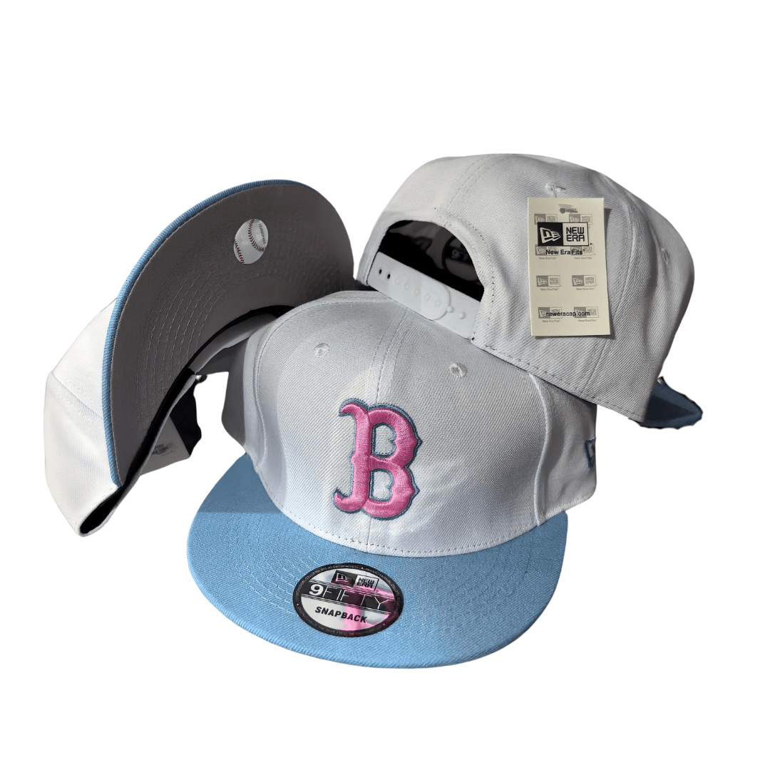 Boston Red Sox White with Baby Blue Brim and Pink Logo - Snapback Cap