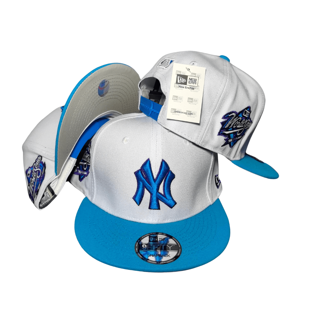 New York Yankees White with Vibrant Blue Brim and Accents – Snapback Cap