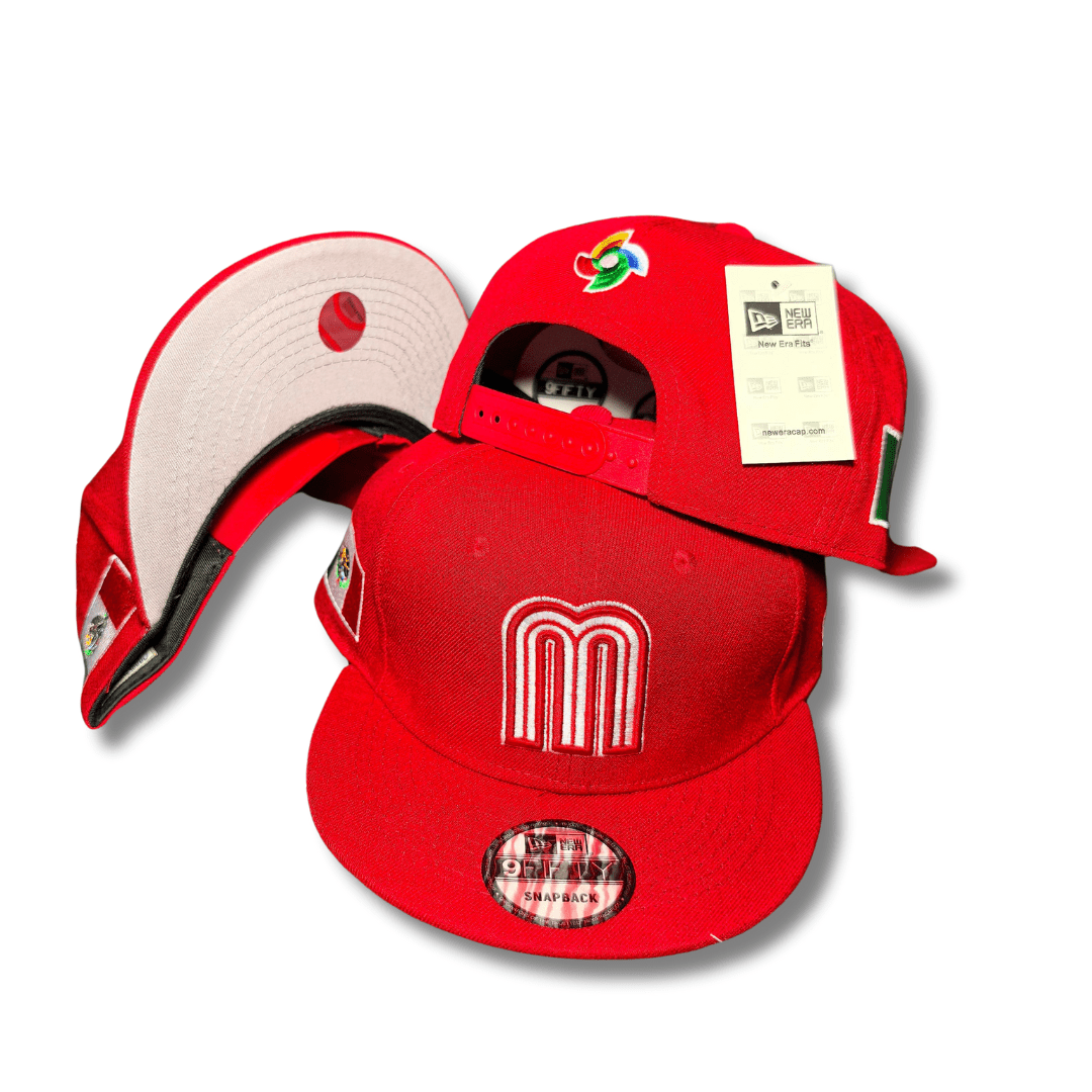 Mexico National Baseball Team with White Embroidered Logo and Flag Details Red – Snapback Cap