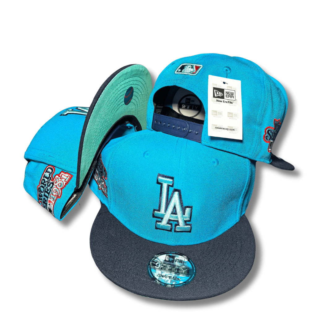 LA Baseball Team with Embroidered Logo and Unique Side Patches Aqua Blue – Snapback Cap