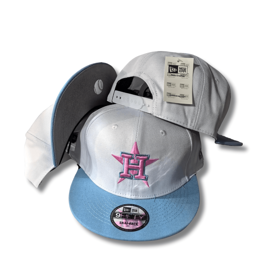 Houston Astros New Era 9FIFTY White and Light Blue with Pink Star Logo - Snapback Cap
