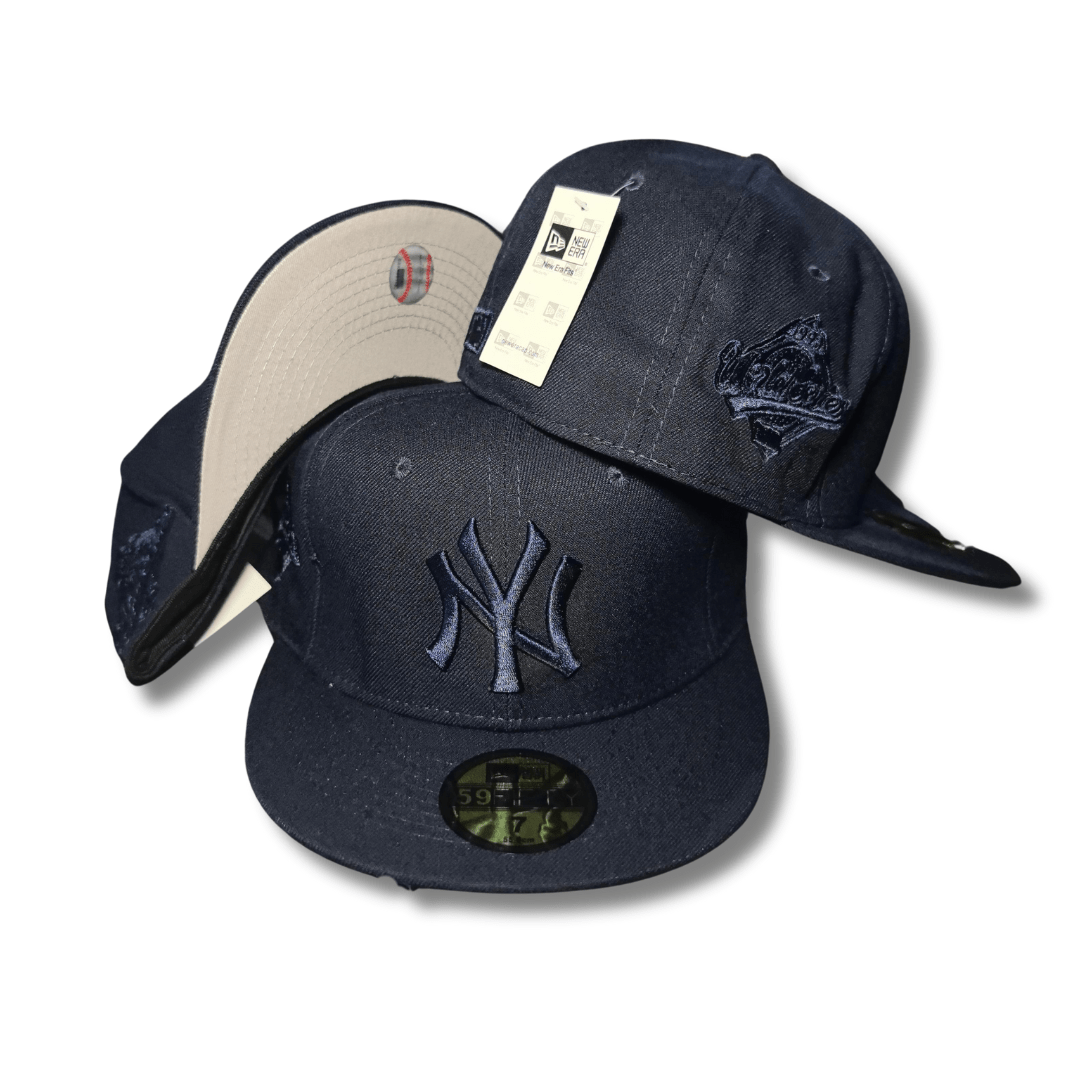New York Yankees Navy Blue Hat with Tonal Logo and Commemorative Side Patch - Fitted Cap