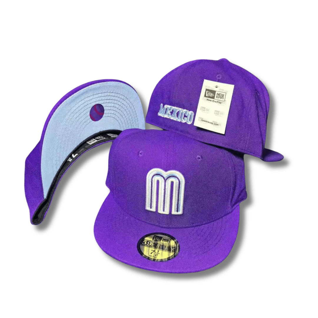 Team Mexico with Iridescent Purple Logo and Sky Blue Underbrim Purple – Fitted Cap