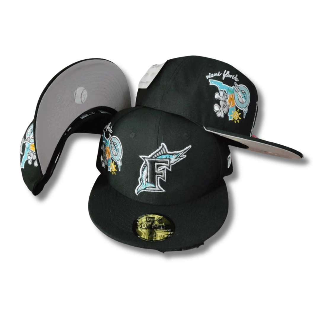 Miami Marlins 59FIFTY with Embroidered Florida Design Black – Fitted Cap
