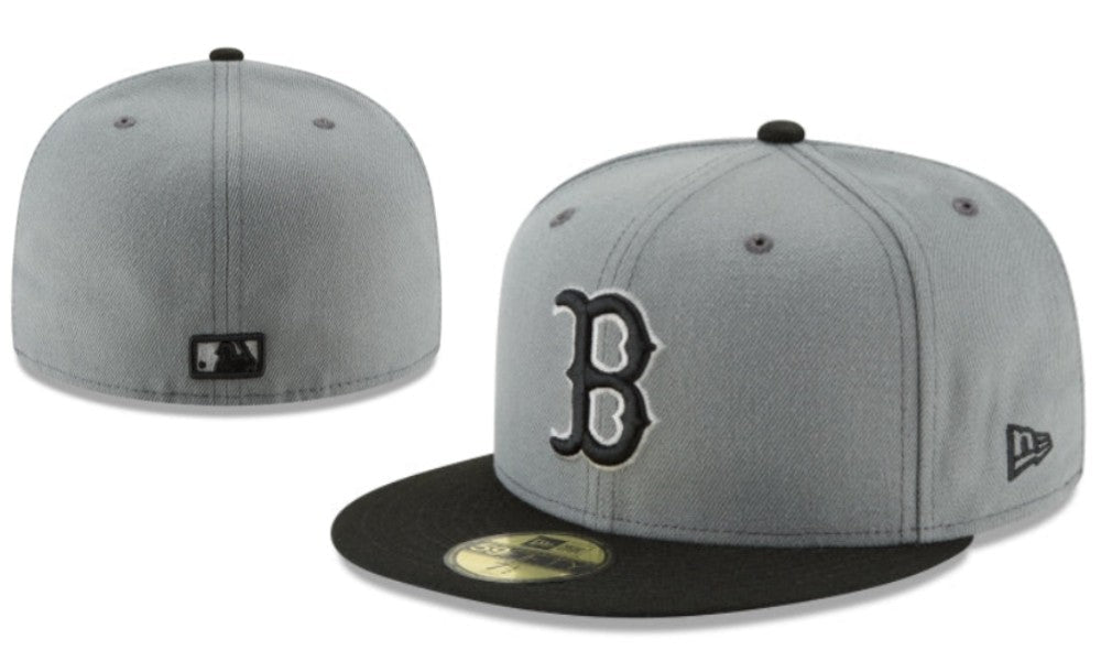 Boston Red Sox Gray and Black Fitted Cap with Classic Embroidered Logo