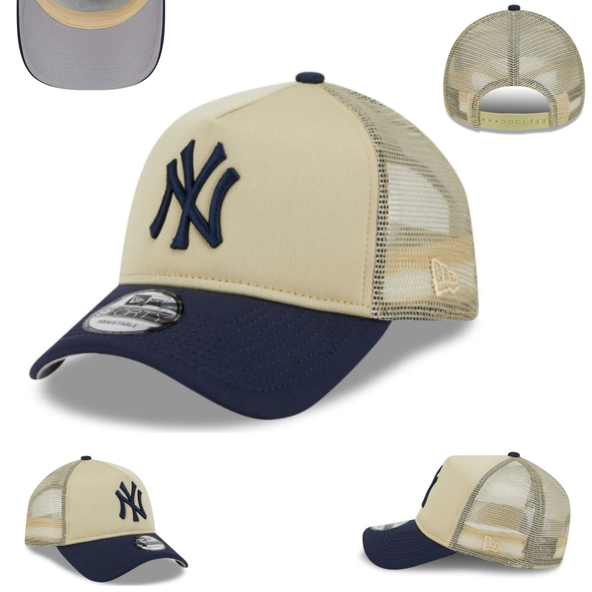 New York Yankees Trucker Cap with Embroidered Logo – Beige and Navy
