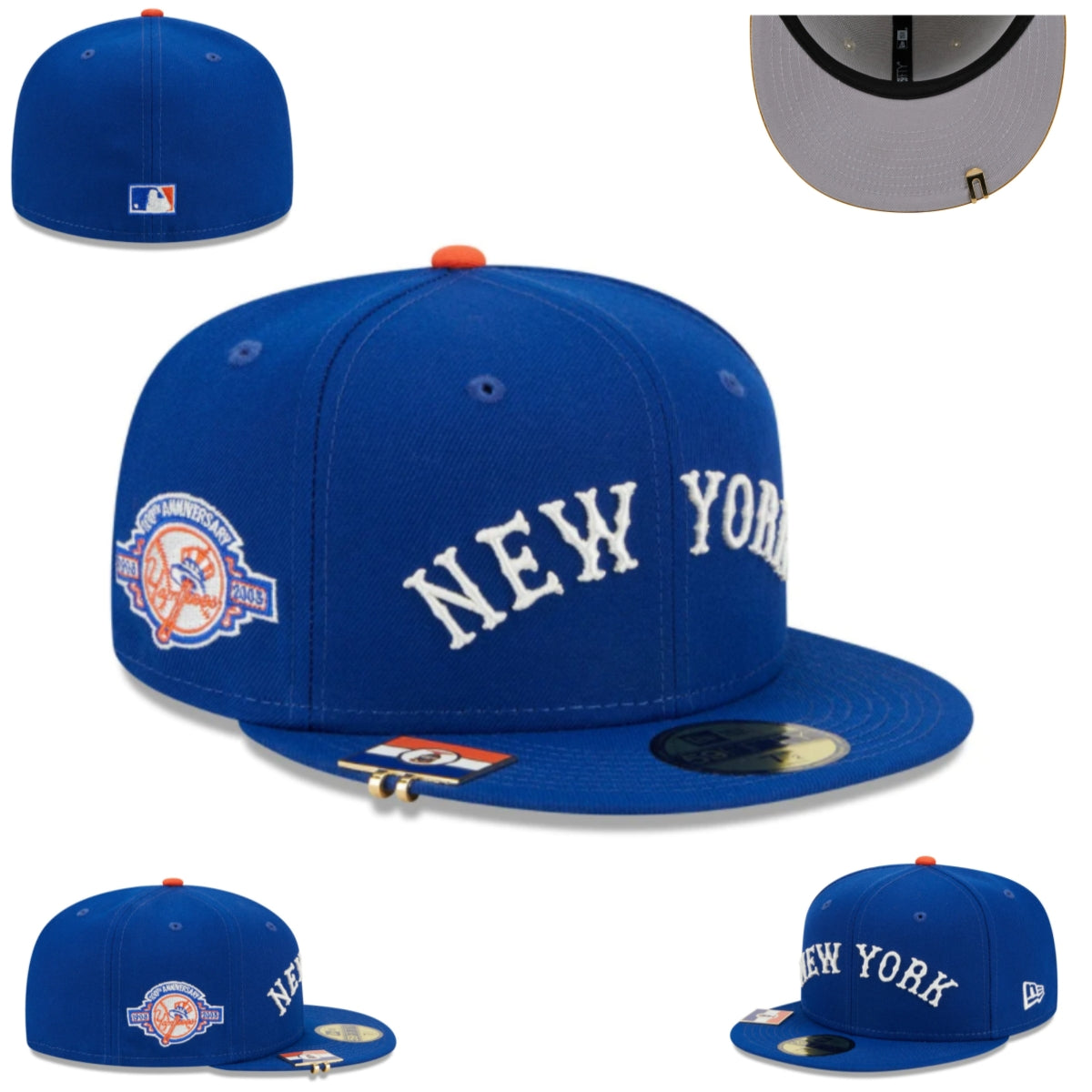 New York Mets 50th Anniversary Fitted Hat – Royal Blue with White Embroidery and Commemorative Patch
