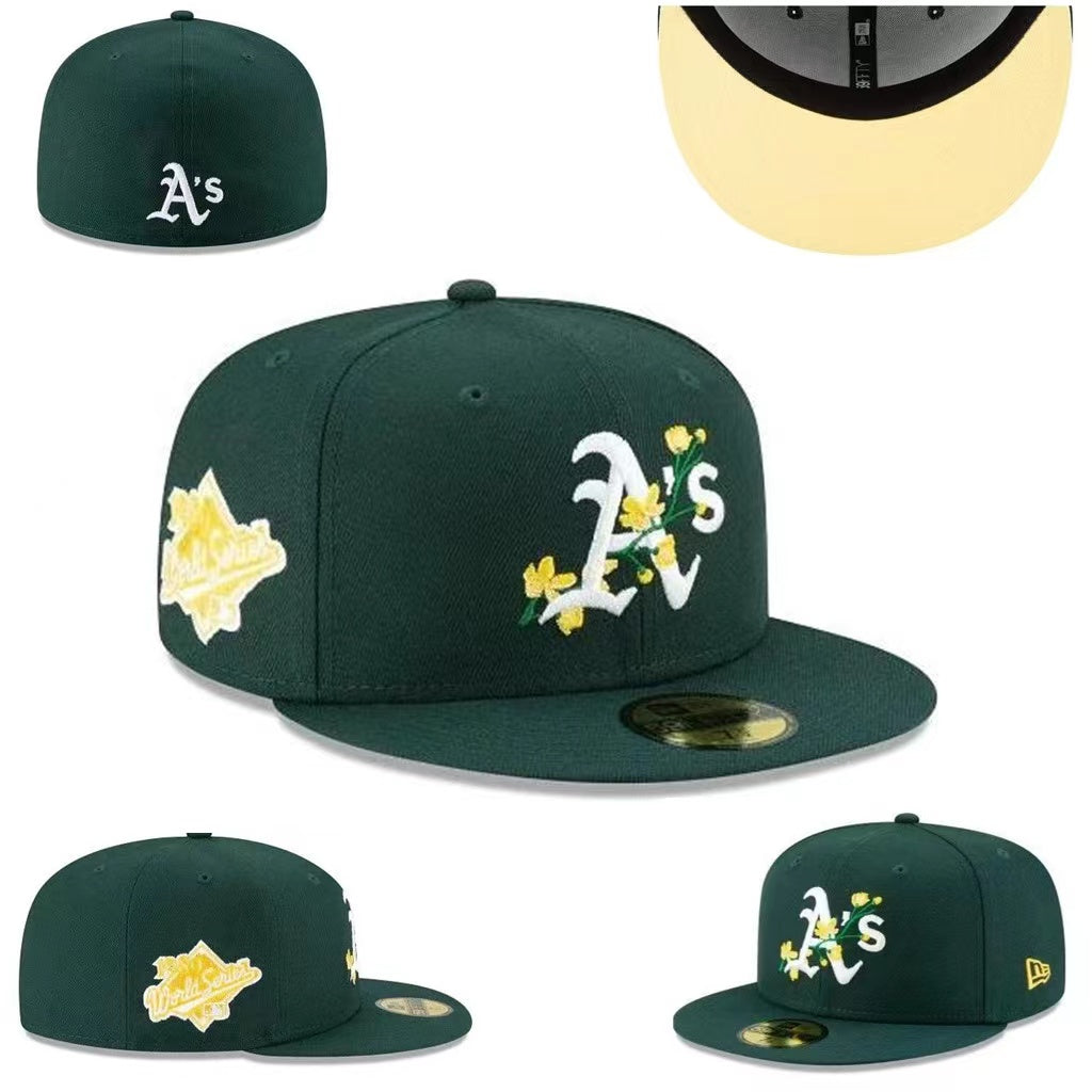 Oakland Athletics Green Floral Embroidered Fitted Hat