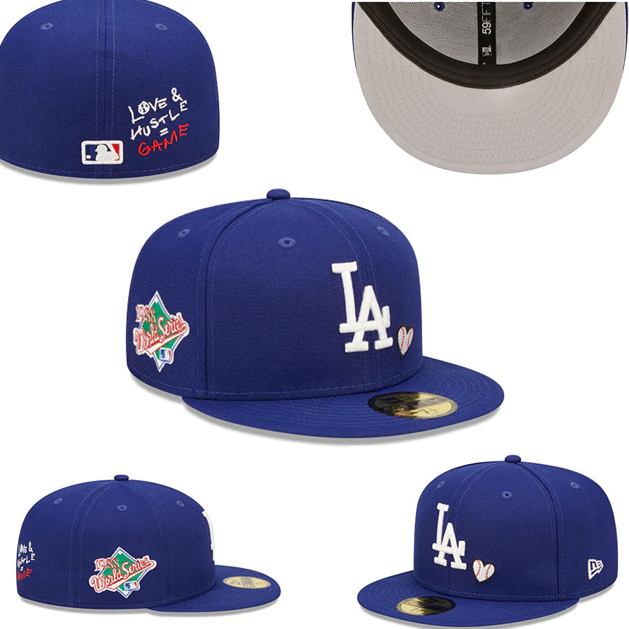 Los Angeles Dodgers Royal Blue Fitted Hat with 1959 World Series Patch and “Love & Hustle” Embroidery