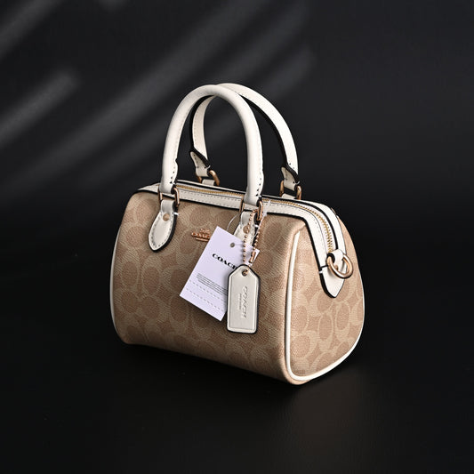 Coach Rowan Satchel – Signature Canvas Top Handle Bag with Crossbody Strap (Khaki/Chalk)