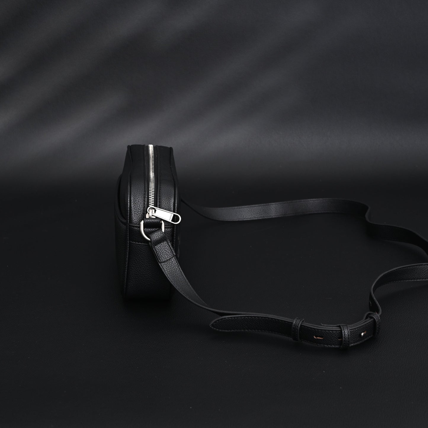 Gucci Black Leather Embossed Logo Belt Bag