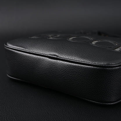 Gucci Black Leather Embossed Logo Belt Bag