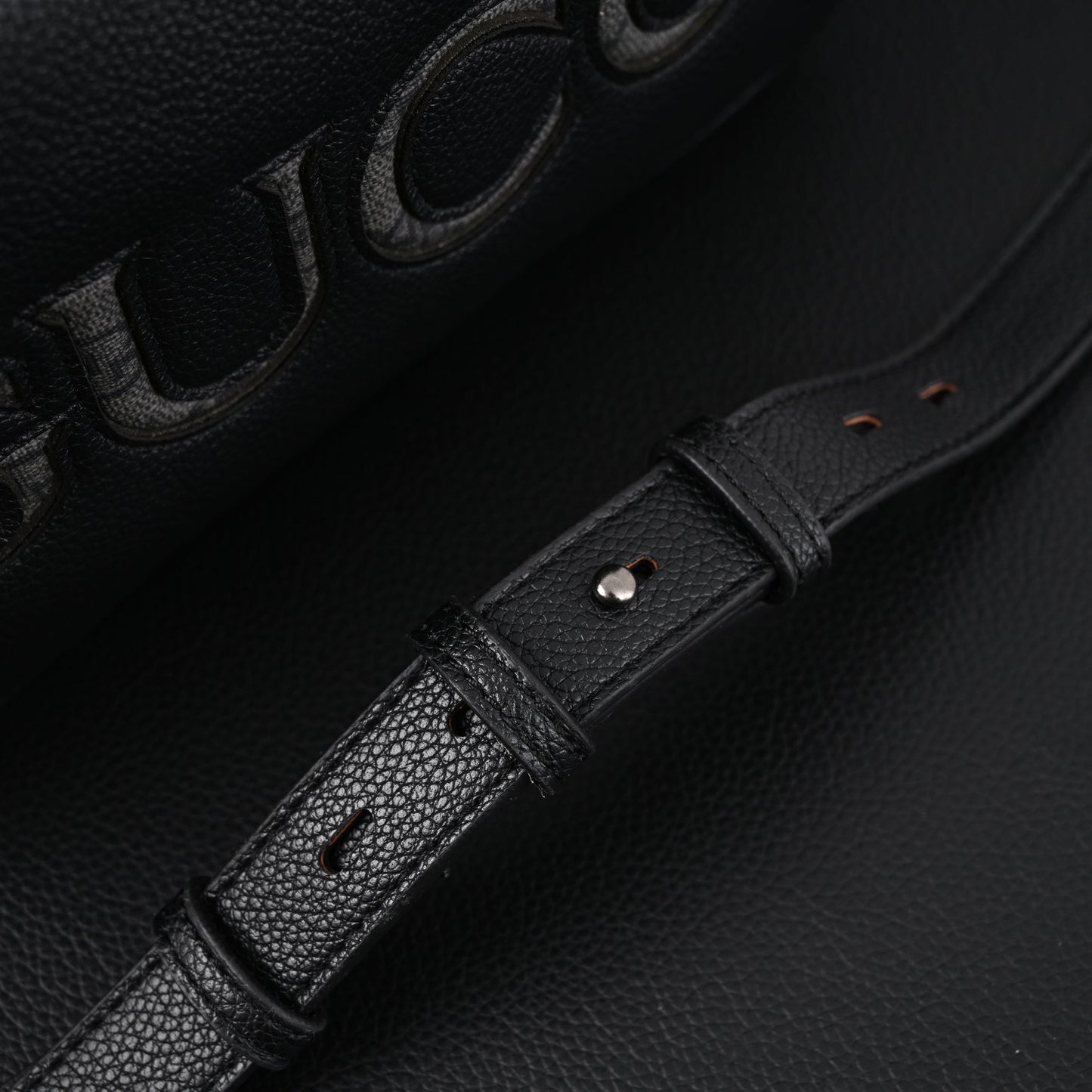 Gucci Black Leather Embossed Logo Belt Bag