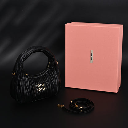 Miu Miu Matelassé Leather Hobo Bag – Black with Gold Hardware
