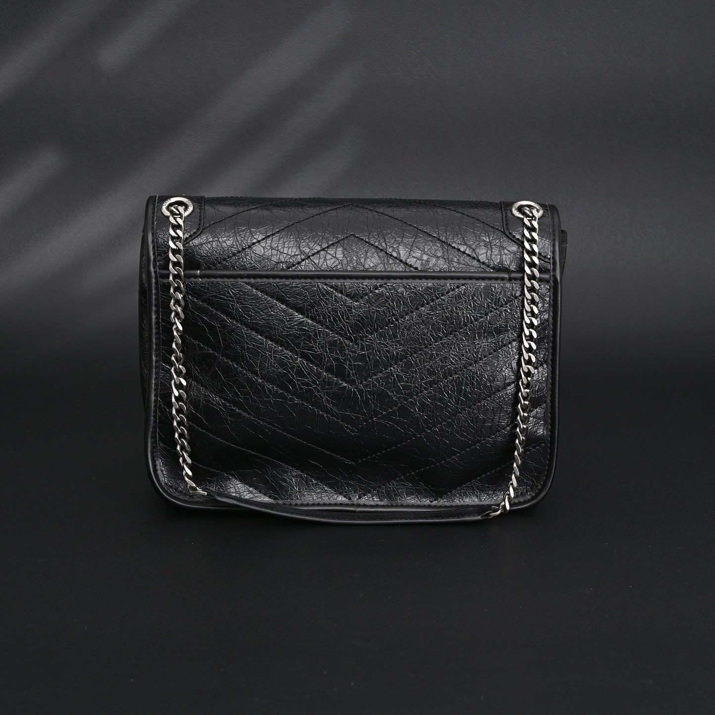 Saint Laurent Niki Medium Black Crinkled Leather Shoulder Bag