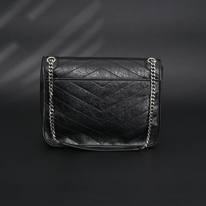 Saint Laurent Niki Medium Black Crinkled Leather Shoulder Bag