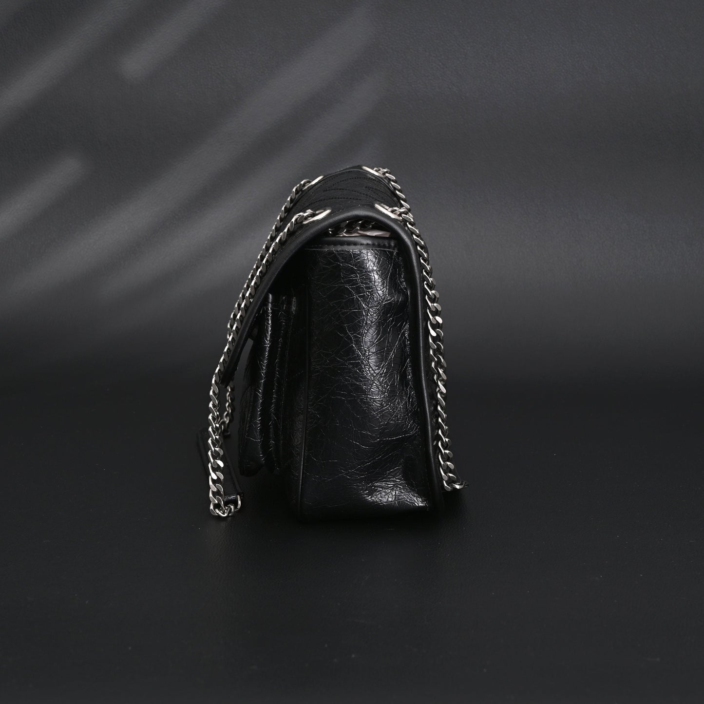 Saint Laurent Niki Medium Black Crinkled Leather Shoulder Bag