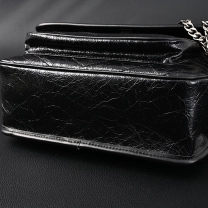 Saint Laurent Niki Medium Black Crinkled Leather Shoulder Bag