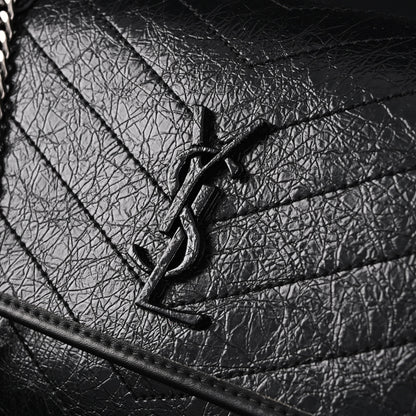 Saint Laurent Niki Medium Black Crinkled Leather Shoulder Bag