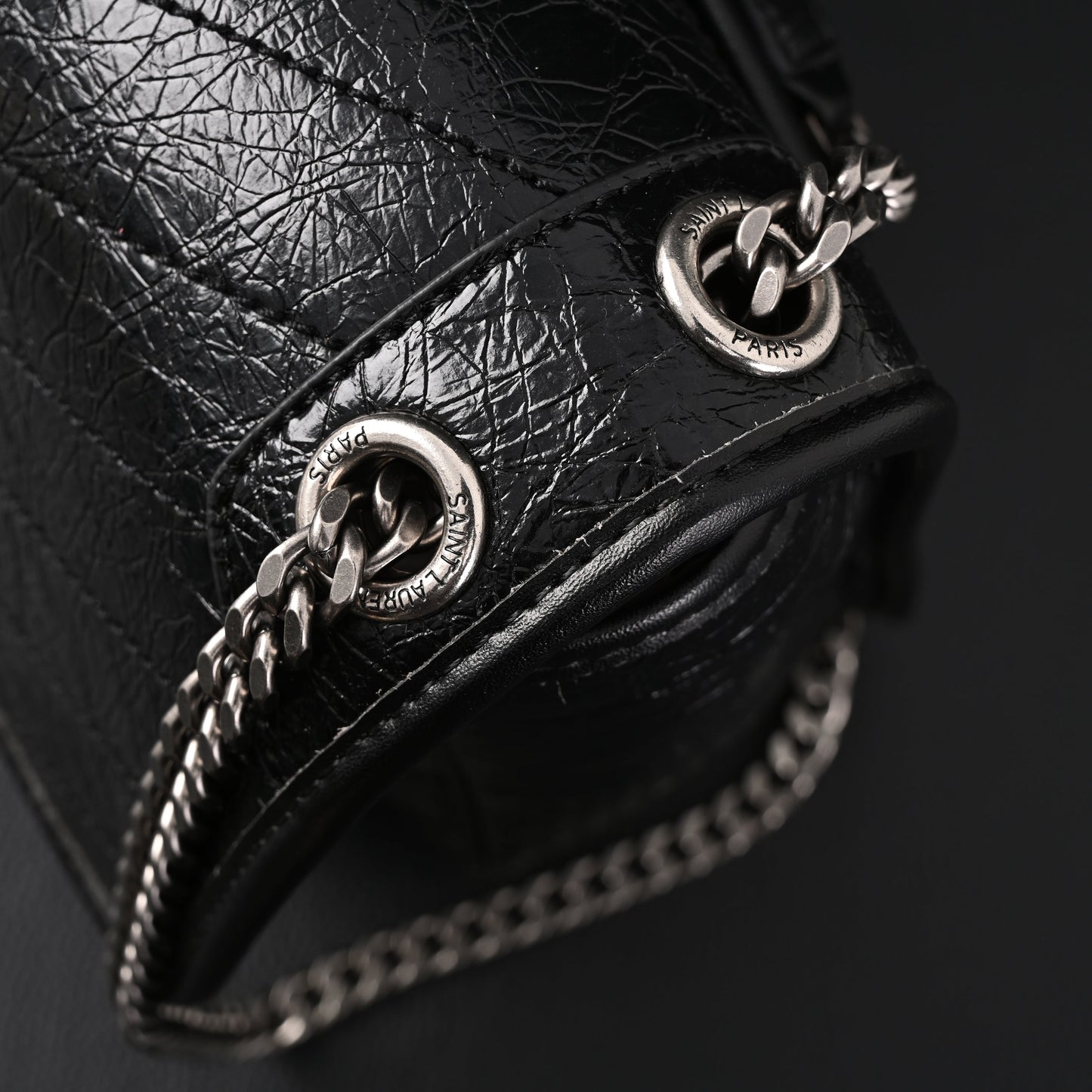 Saint Laurent Niki Medium Black Crinkled Leather Shoulder Bag