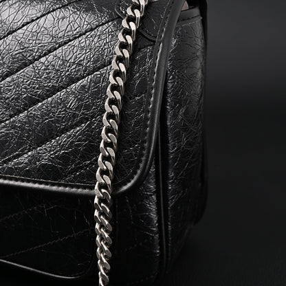 Saint Laurent Niki Medium Black Crinkled Leather Shoulder Bag