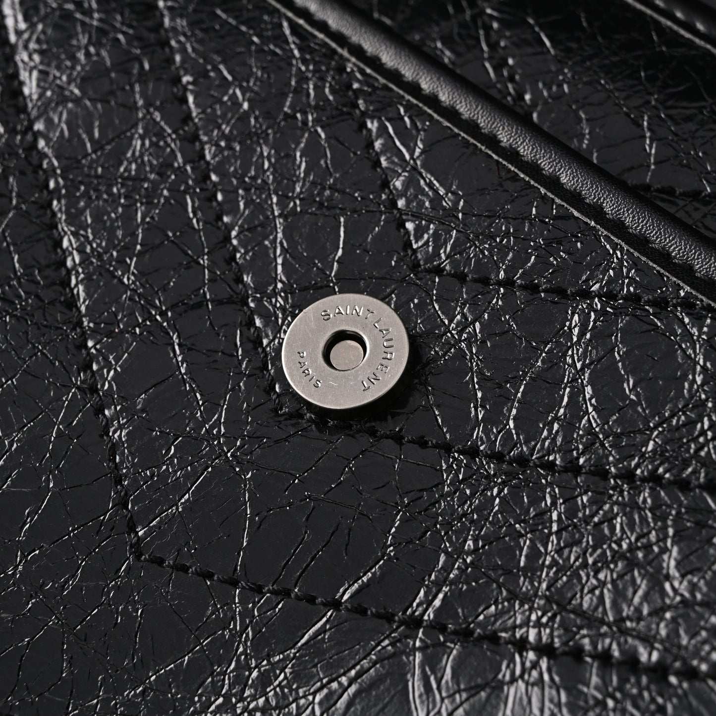 Saint Laurent Niki Medium Black Crinkled Leather Shoulder Bag