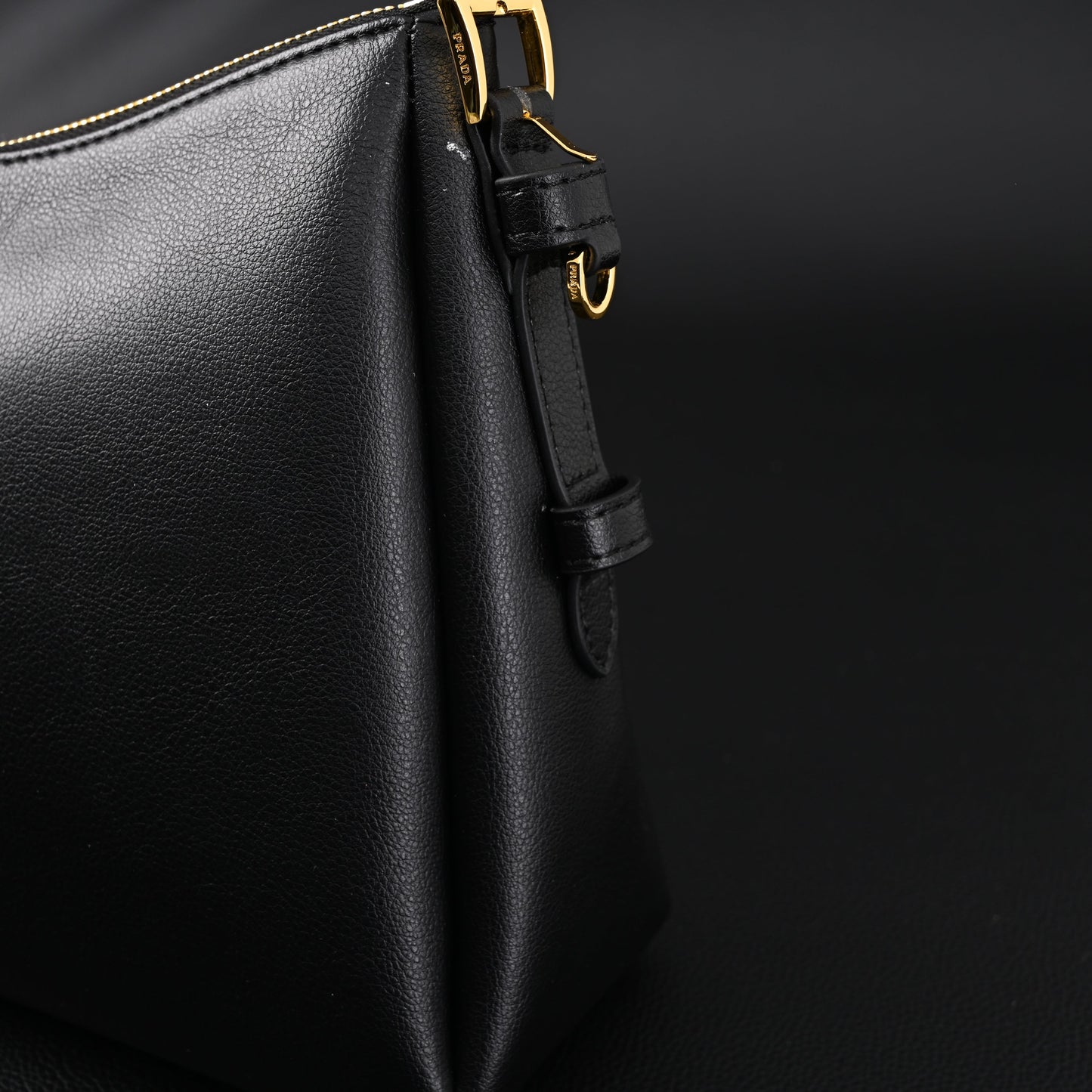 Prada Cleo Black Brushed Leather Shoulder Bag