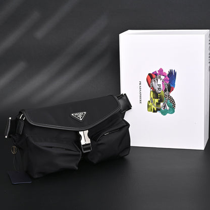 Prada Nylon Black Belt Bag with Silver Logo
