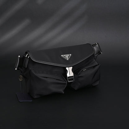 Prada Nylon Black Belt Bag with Silver Logo