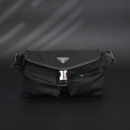 Prada Nylon Black Belt Bag with Silver Logo