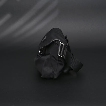Prada Nylon Black Belt Bag with Silver Logo
