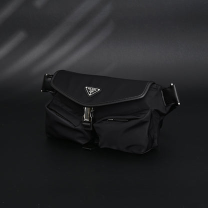 Prada Nylon Black Belt Bag with Silver Logo