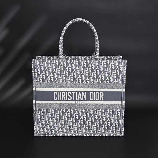 Christian Dior Large Book Tote – Grey Oblique Embroidery
