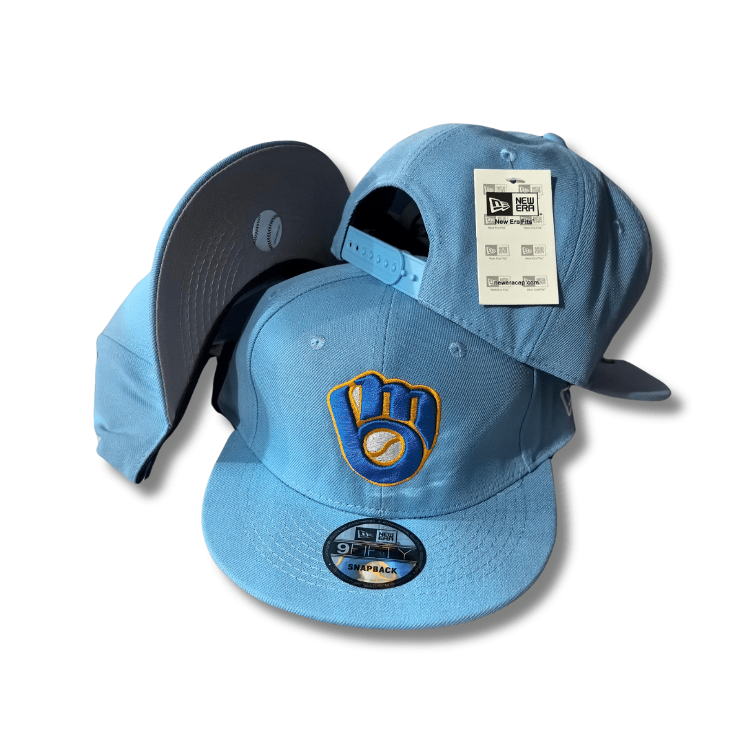 Milwaukee Brewers Light Blue with Iconic Glove Logo – Snapback Cap