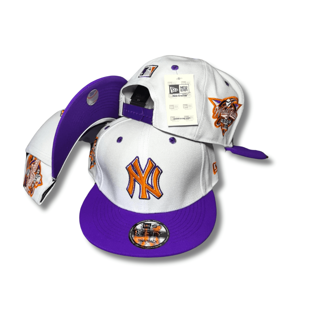 New York Yankees 9FIFTY with Orange Logo and Purple Brim White and Purple – Snapback Cap