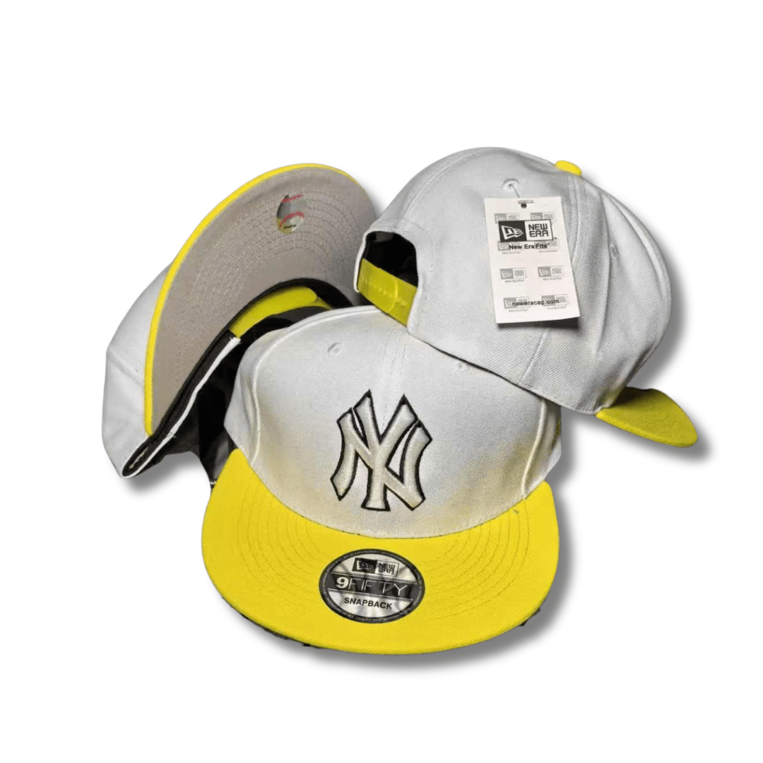 New York Yankees White and Yellow with Embroidered Logo - Snapback Cap