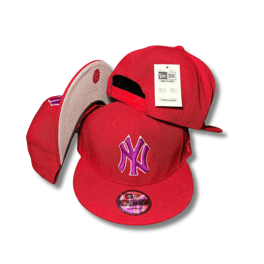 New York Yankees Red with Purple Embroidered Logo - Snapback Cap