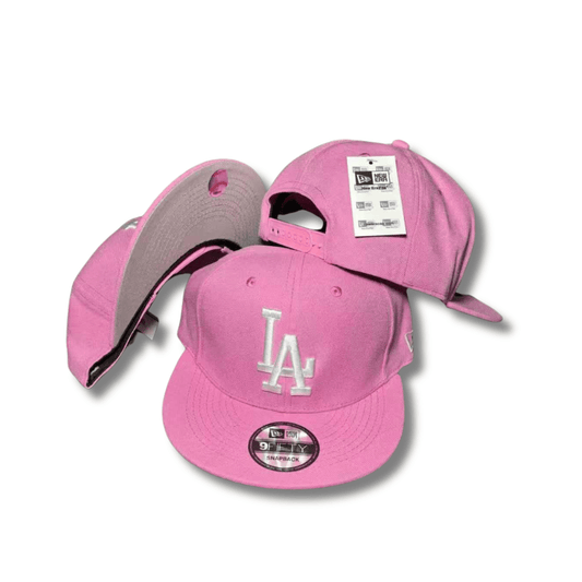 LA Dodgers with White Embroidered Logo Pink – Snapback Cap