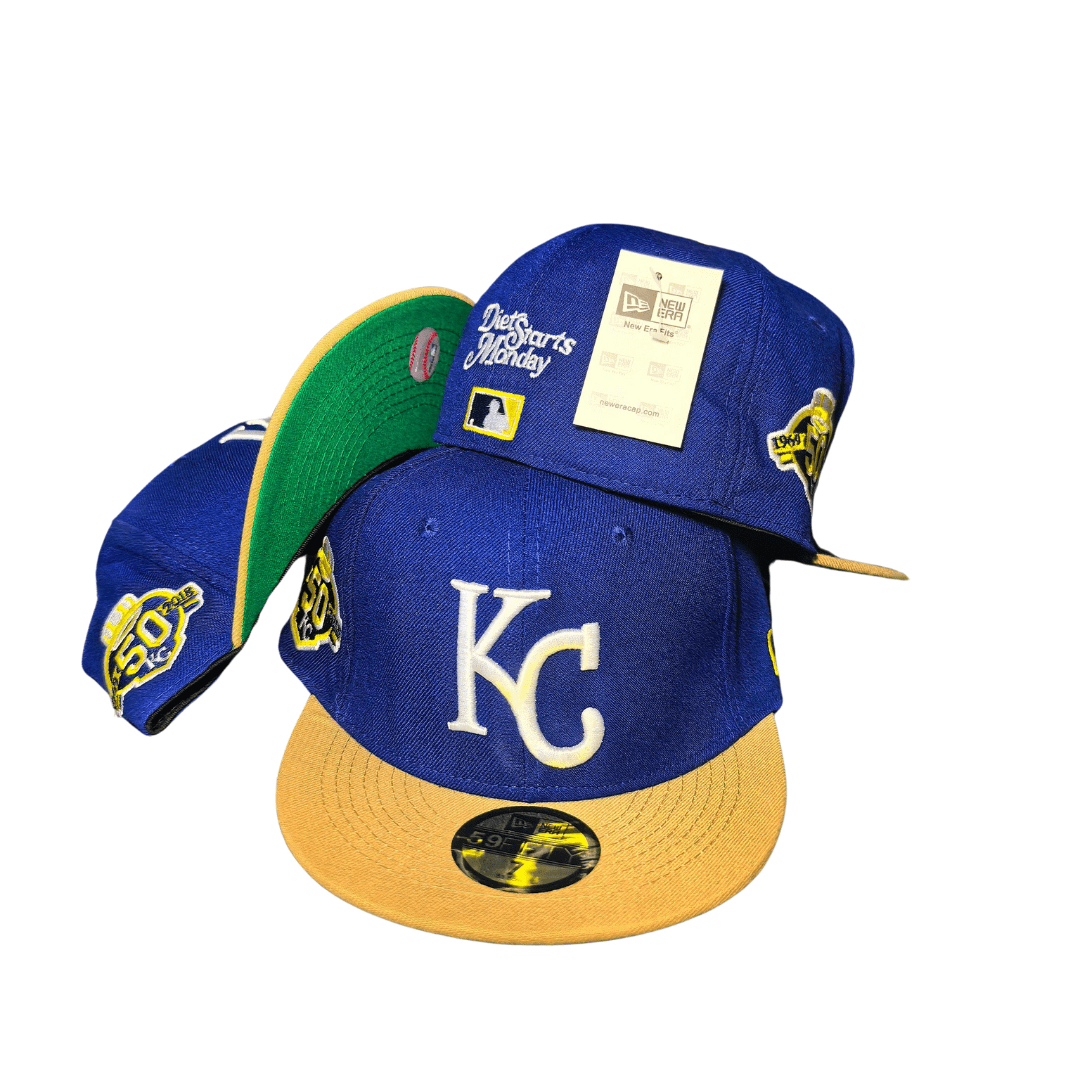 Kansas City New Era 59FIFTY Royal Blue and Yellow with Anniversary Patches - Fitted Cap