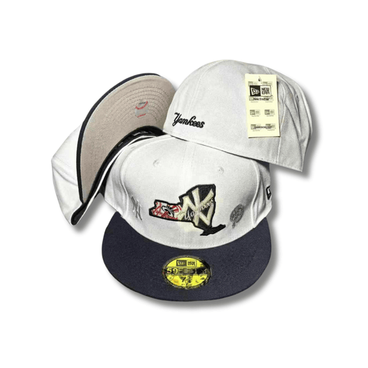 New York Yankees with State Patch and Navy Brim White – Fitted Cap