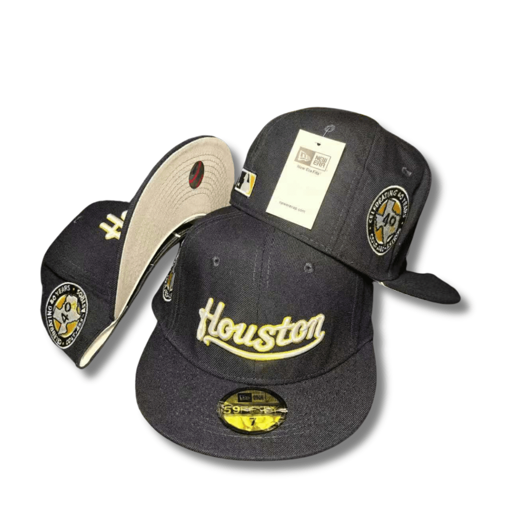 Houston Astros Fitted Hat with 40th Anniversary Patch and Embroidered Script Black – Fitted Cap