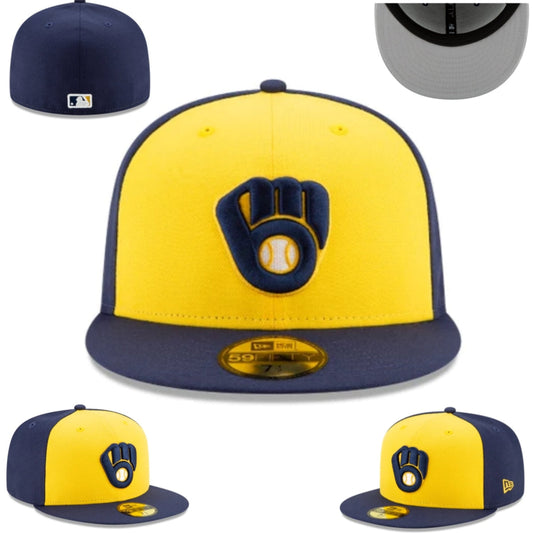 Milwaukee Brewers Fitted Hat – Yellow and Navy with Classic Logo and Gray Undervisor