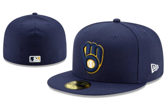 Milwaukee Brewers MLB Fitted Cap – Navy Blue with Gold Logo