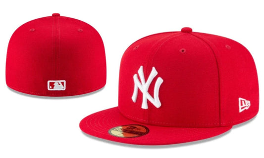 New York Yankees Red Fitted Cap with White Logo