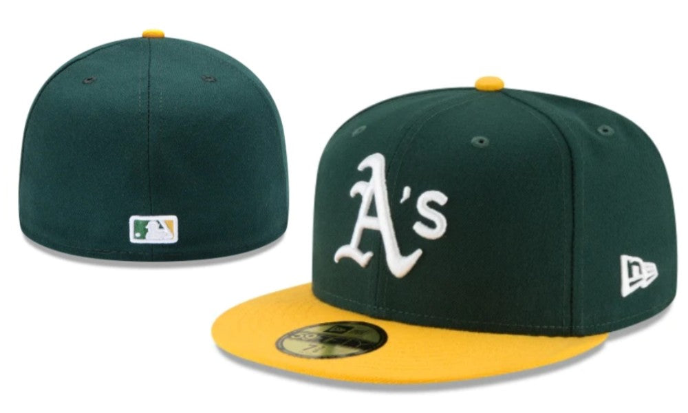 Oakland Athletics Green and Yellow Fitted Cap with Embroidered Logo