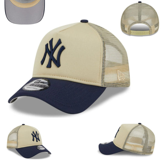 New York Yankees Trucker Cap with Embroidered Logo – Beige and Navy