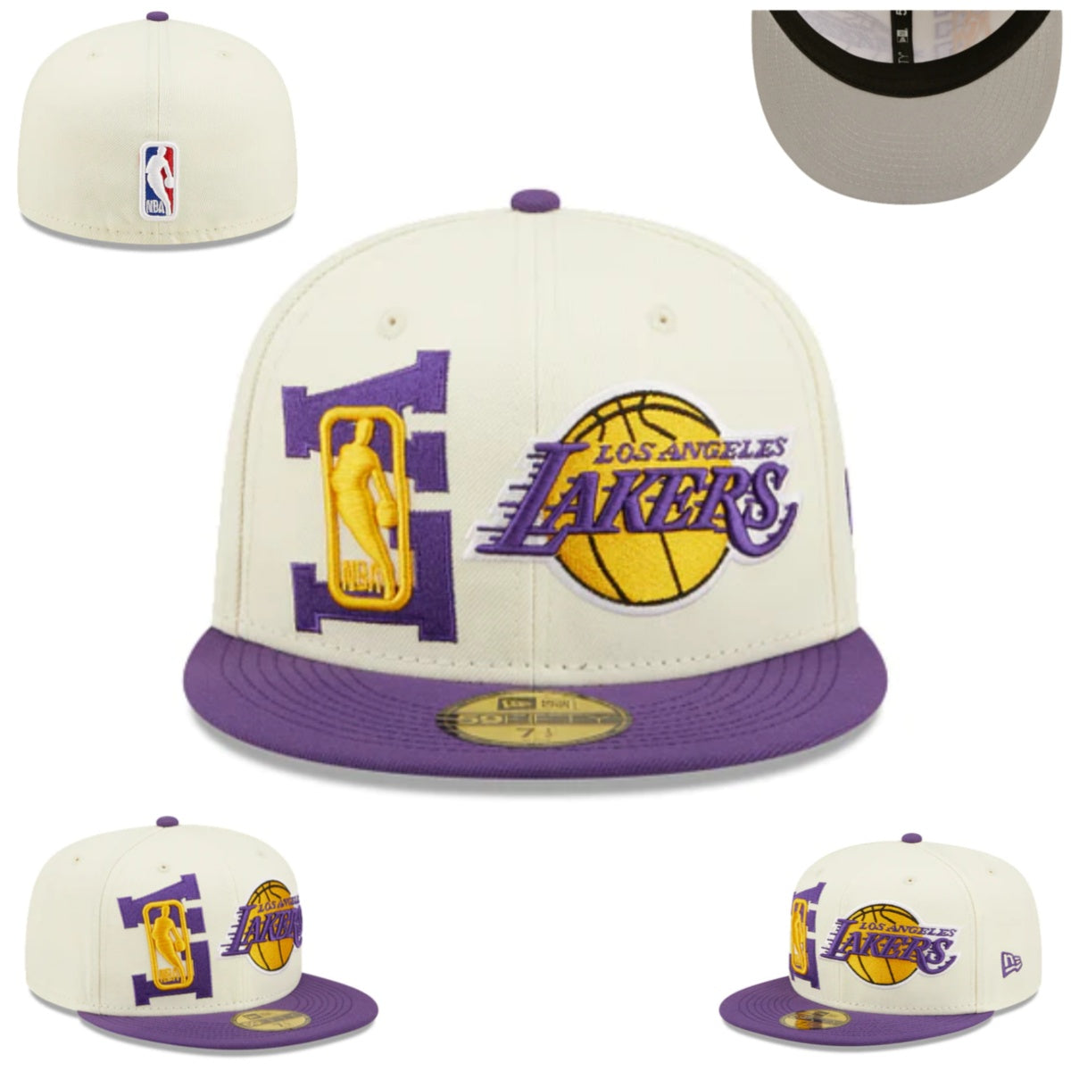 Los Angeles Lakers Cream and Purple Fitted Cap with NBA Logo