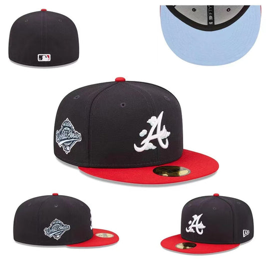 Atlanta Braves World Series Fitted Hat with Red Brim and Light Blue Underbrim – Black